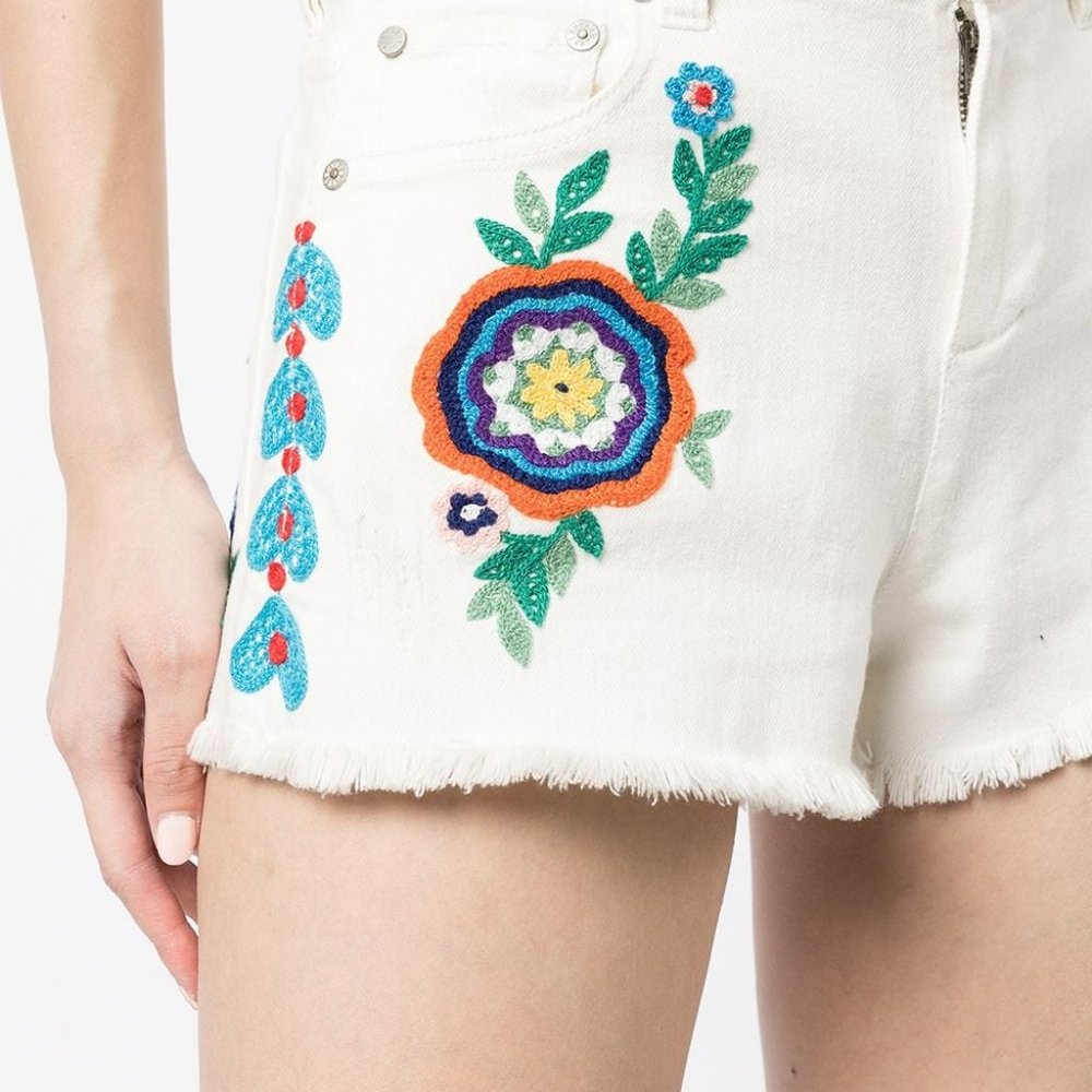 Alice and Olivia Christine embroidered denim shorts